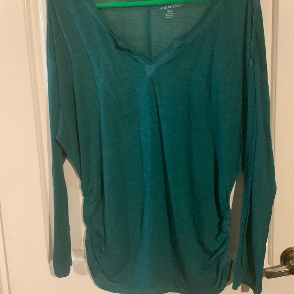 Lane Bryant Teal Green V-Neck Long Sleeve Top